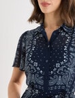 Oliver Black Paisley Short Sleeve Shirt Dress, Navy & White product photo View 05 S
