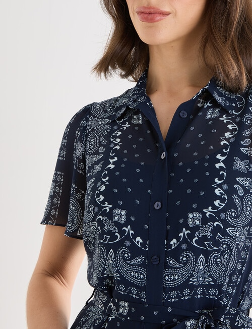 Oliver Black Paisley Short Sleeve Shirt Dress, Navy & White product photo View 05 L