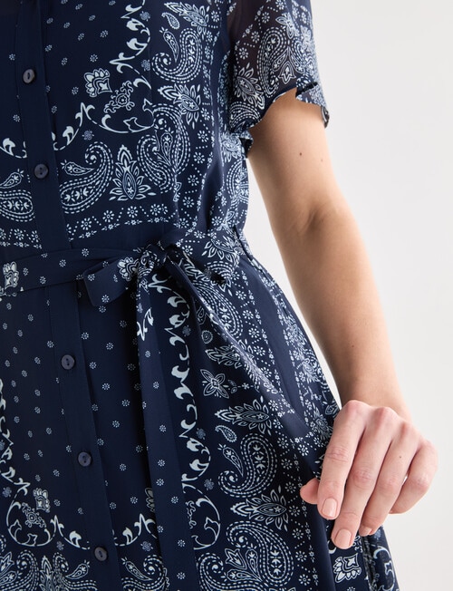 Oliver Black Paisley Short Sleeve Shirt Dress, Navy & White product photo View 07 L