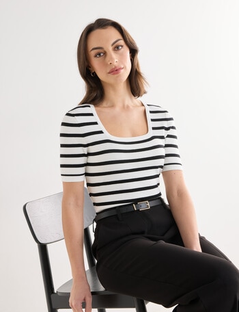Oliver Black Square Neck Breton Jumper, White & Black product photo