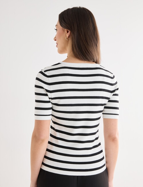 Oliver Black Square Neck Breton Jumper, White & Black product photo View 02 L