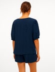 Vero Moda Dahlia Linen Blend V-Neck Shirt, Navy product photo View 02 S