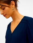 Vero Moda Dahlia Linen Blend V-Neck Shirt, Navy product photo View 03 S