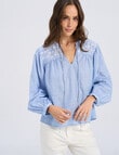 Vero Moda Nika Long Sleeve Embroidered Top, Cashmere Blue product photo
