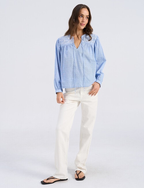 Vero Moda Nika Long Sleeve Embroidered Top, Cashmere Blue product photo View 04 L