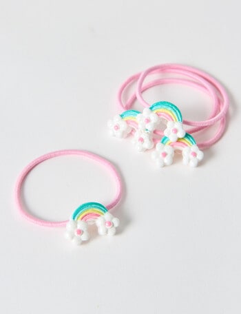 Mac & Ellie Rainbow Charm Hair Ties, 4-Piece, Pink product photo