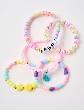 Mac & Ellie Beaded Bracelet, 5-Piece, Pink product photo