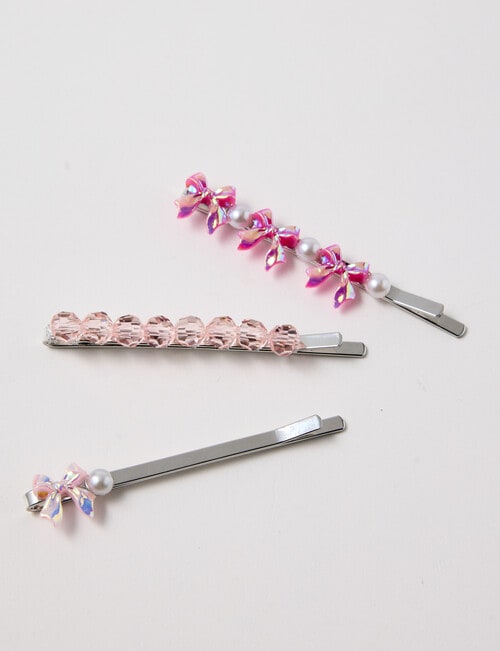 Mac & Ellie Bows & Pearls Clip Set, 3-Piece, Pink product photo