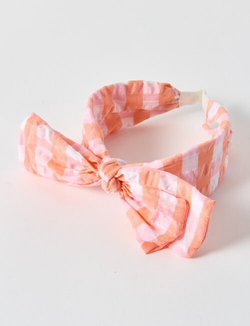 Mac & Ellie Gingham Bow Headband, Peach product photo View 02 L
