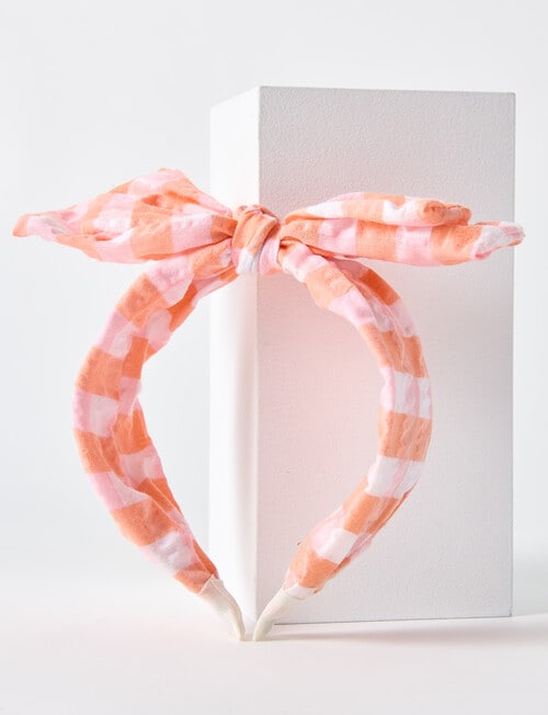 Mac & Ellie Gingham Bow Headband, Peach product photo View 03 L