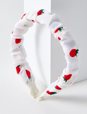 Mac & Ellie Strawberries Scrunchie Headband, White product photo