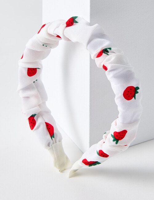 Mac & Ellie Strawberries Scrunchie Headband, White product photo