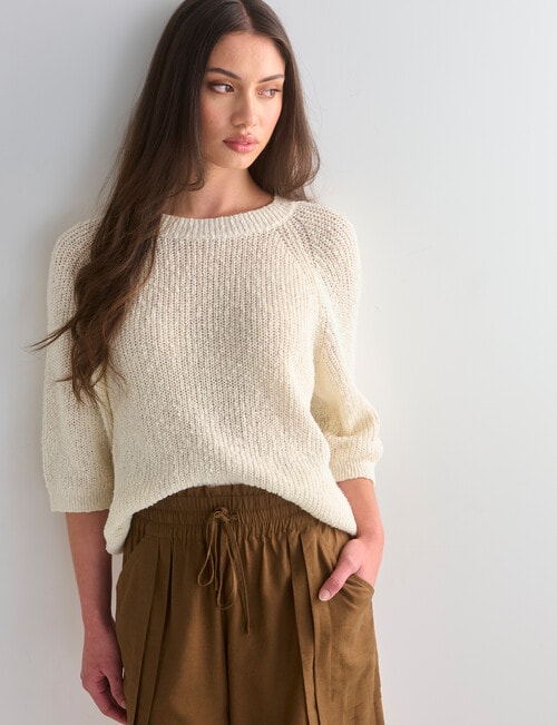 Mineral Moon Knit Short Sleeve Tee, Cream product photo