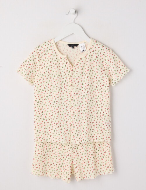 Sleep Squad Floral Waffle Short PJ Set, Butter, 8-16 product photo