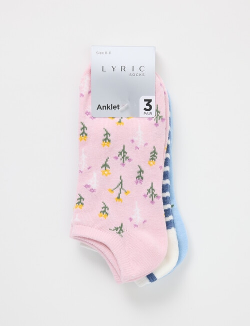 Lyric Cotton Rich Anklet Socks, 3-Pack, Floral product photo View 02 L