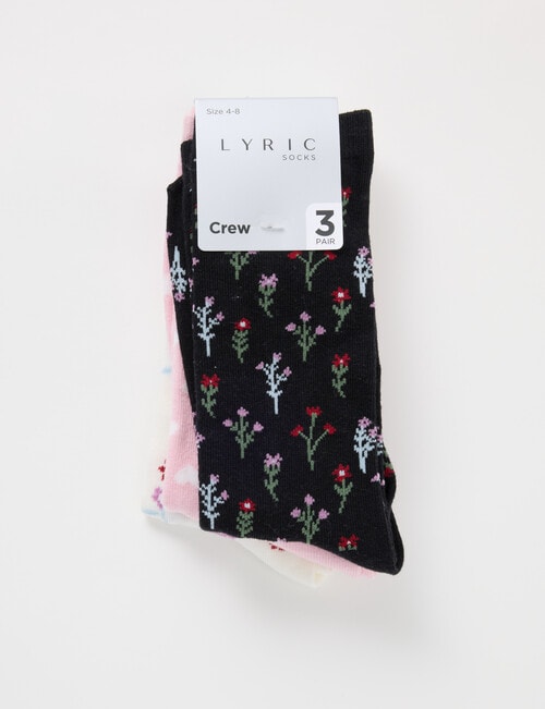Lyric Cotton Rich Crew Socks, 3-Pack, Ditsy Floral product photo View 02 L