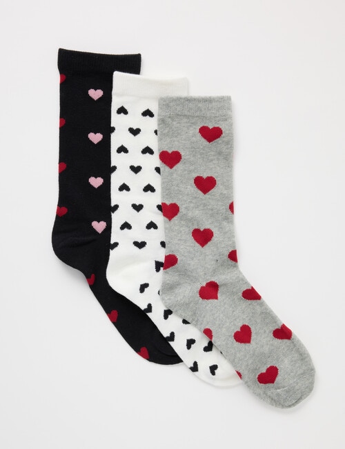 Lyric Cotton Rich Crew Socks, 3-Pack, Hearts product photo