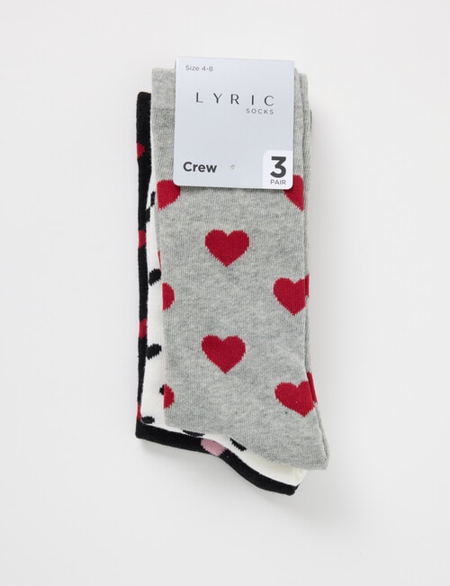 Lyric Cotton Rich Crew Socks, 3-Pack, Hearts product photo View 02 L