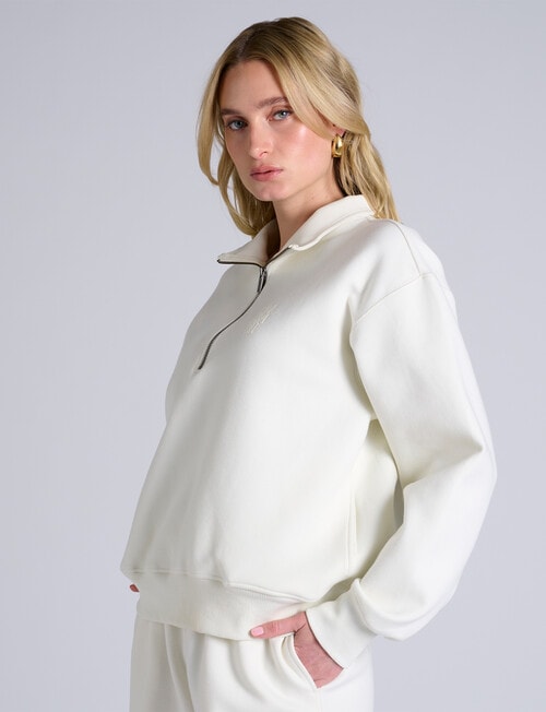 Champion Rochester Base Quarter Zip Sweatshirt, Ivory White product photo View 02 L