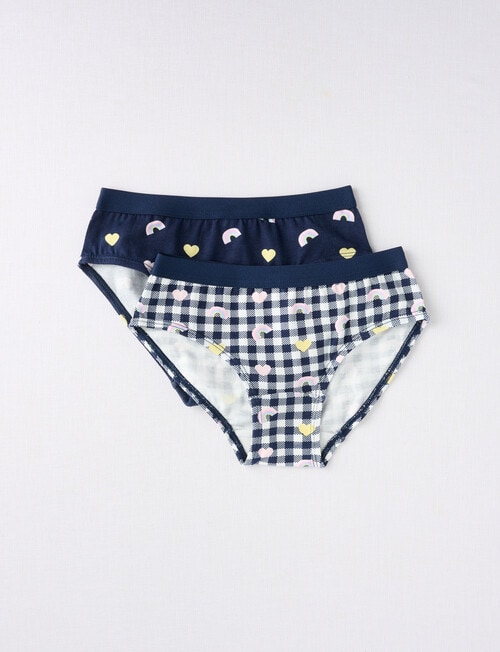 Blue Ink Gingham Rainbows Bikini Brief, 2-Pack, Navy, 2-8 product photo