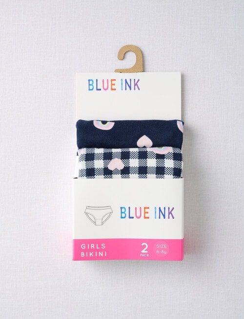 Blue Ink Gingham Rainbows Bikini Brief, 2-Pack, Navy, 2-8 product photo View 02 L