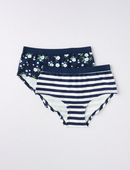 Blue Ink Floral Stripe Boyleg Brief, 2-Pack, Navy, 2-14 product photo