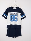 Sleep Squad Cali Football Short PJ Set, Navy, 8-16 product photo