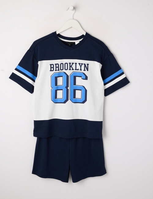 Sleep Squad Cali Football Short PJ Set, Navy, 8-16 product photo
