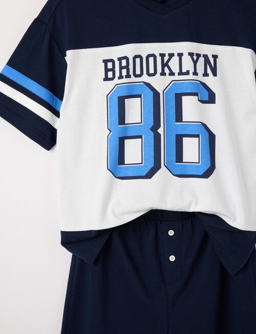 Sleep Squad Cali Football Short PJ Set, Navy, 8-16 product photo View 02 L