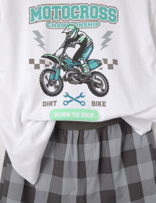 Sleep Squad Motocross Knit & Woven PJ Set, White & Charcoal, 8-16 product photo View 02 L