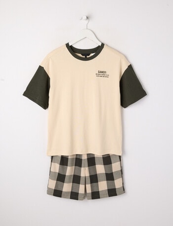 Sleep Squad Definition Gamer Knit & Woven PJ Set, Stone & Khaki, 8-16 product photo