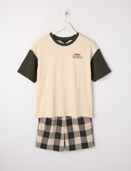 Sleep Squad Definition Gamer Knit & Woven PJ Set, Stone & Khaki, 8-16 product photo