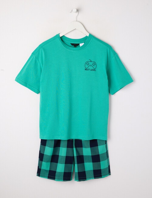 Sleep Squad Next Level Gamer Knit & Woven PJ Set, Aqua & Navy, 8-16 product photo