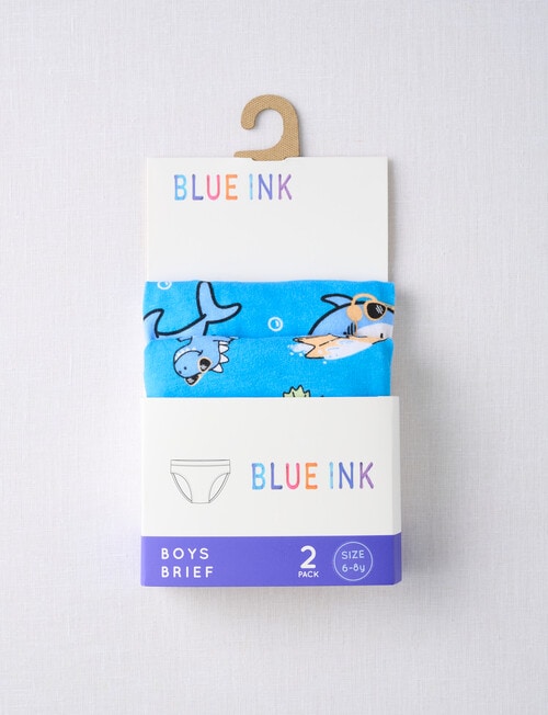 Blue Ink Dino Shark Brief, 2-Pack, Blue, 2-8 product photo View 02 L