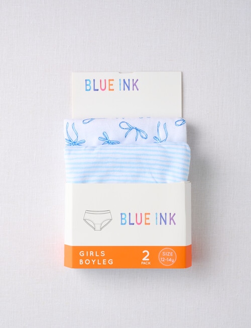 Blue Ink Bows Boyleg Brief, 2-Pack, Blue & White, 4-14 product photo View 02 L
