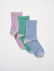 Columbine Fine Stripe Cotton Crew Socks, 3-Pack, Wisteria, Emerald & Blue, 4-11 product photo