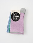 Columbine Fine Stripe Cotton Crew Socks, 3-Pack, Wisteria, Emerald & Blue, 4-11 product photo View 02 S