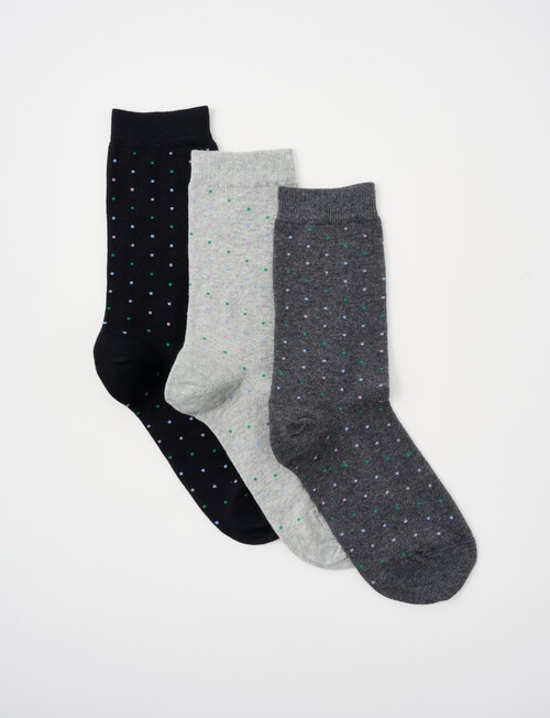Columbine Fine Spot Cotton Crew Socks, 3-Pack, Grey & Black, 4-11 product photo