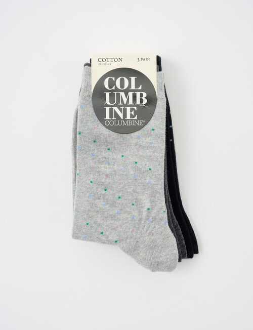 Columbine Fine Spot Cotton Crew Socks, 3-Pack, Grey & Black, 4-11 product photo View 02 L