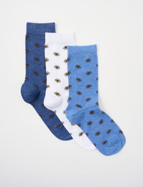 Columbine Cotton Crew, Small Bees, 3-Pack, White, Blue & Navy, 4-11 product photo