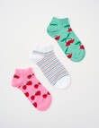 Columbine Cotton Anklet Socks, Fruits, 3-Pack, 4-11 product photo