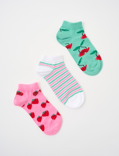 Columbine Cotton Anklet Socks, Fruits, 3-Pack, 4-11 product photo