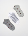 Columbine Cotton Anklet Socks, French Pups, 3-Pack, 4-11 product photo