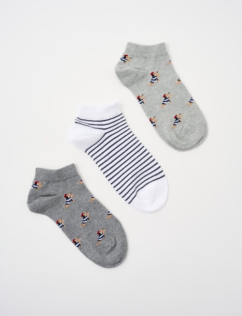 Columbine Cotton Anklet Socks, French Pups, 3-Pack, 4-11 product photo