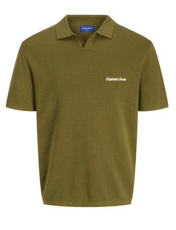 Jack & Jones Jornorrebro Light Knit Polo Shirt, Olive Drab product photo