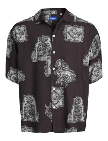 Jack & Jones Jorhramercy All Over Printed Resort Shirt, Black product photo