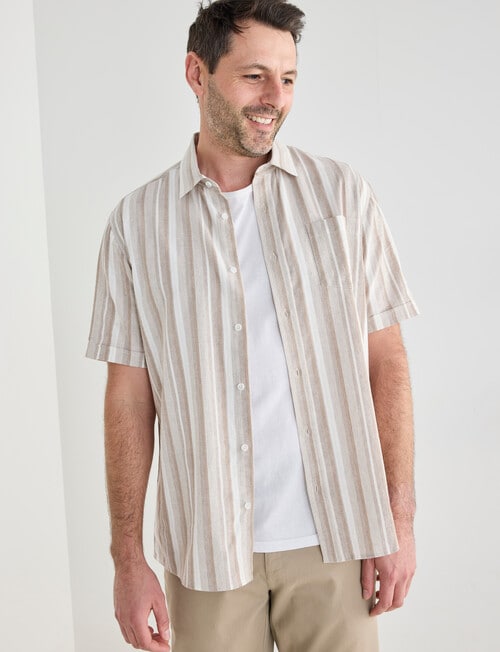 Chisel Stripe Short Sleeve Shirt, Tan product photo