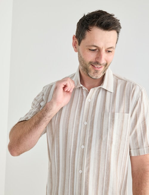 Chisel Stripe Short Sleeve Shirt, Tan product photo View 05 L