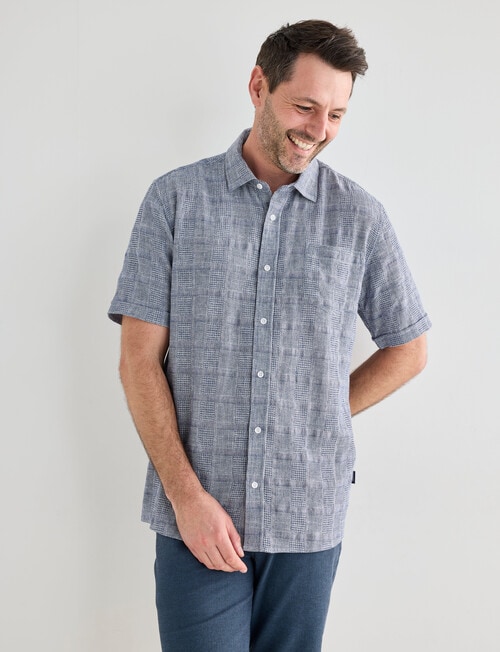 Chisel Short Sleeve Texture Grid Shirt, Blue product photo