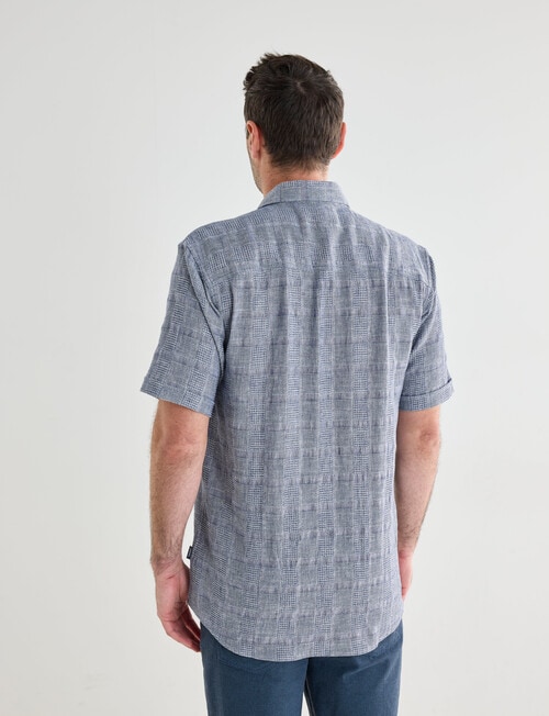 Chisel Short Sleeve Texture Grid Shirt, Blue product photo View 02 L